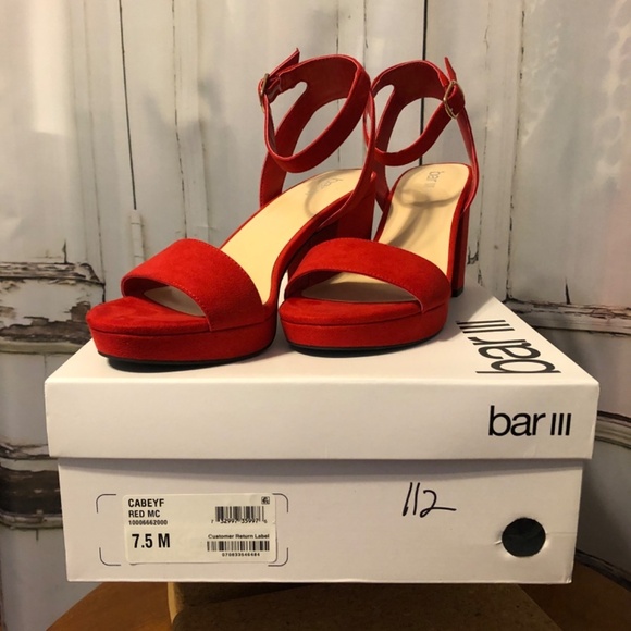 BAR III Ankle Strap Red "Suede" Platform Sandal - Picture 3 of 5
